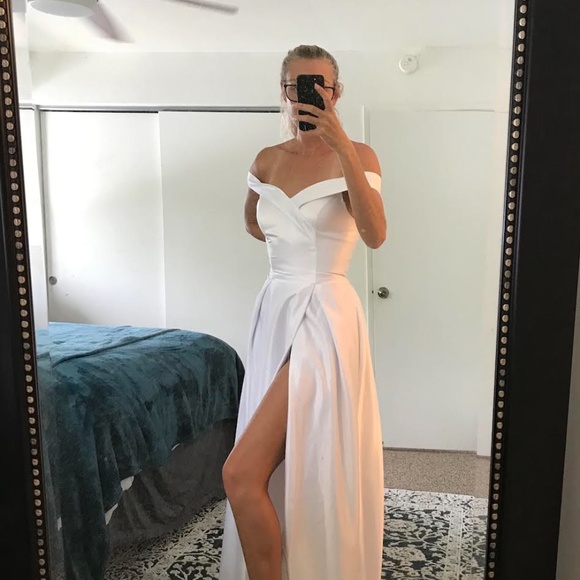 Off the shoulder wedding satin aline dress - Picture 5 of 5